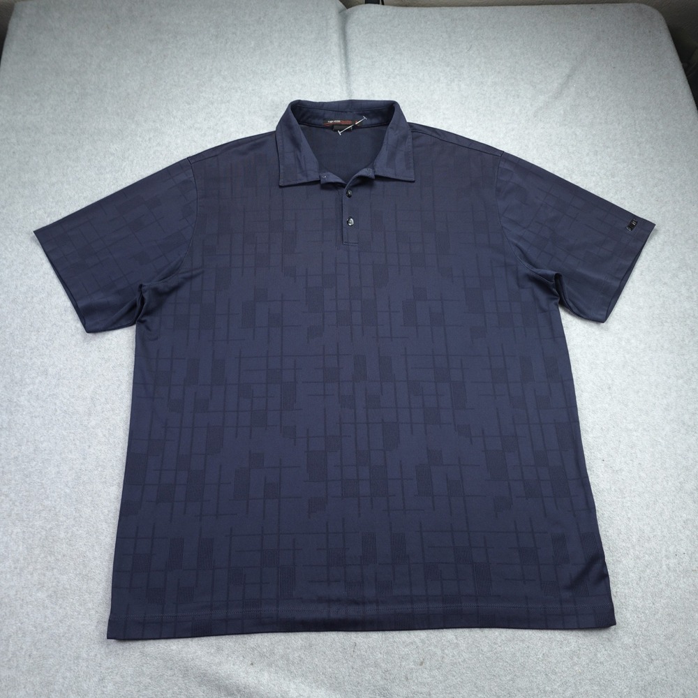 Nike Tiger Woods Polo Shirt Mens XL Navy Blue Grid Dri-FIT Golf Collection‎